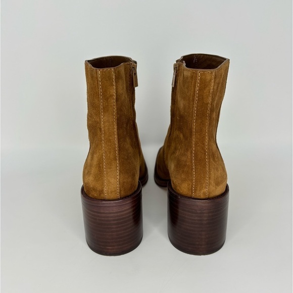 EUC Loeffler Randall Blakely Square Toe Mid Heel Boot in Cacao Tan Brown Suede 9 - Picture 7 of 12